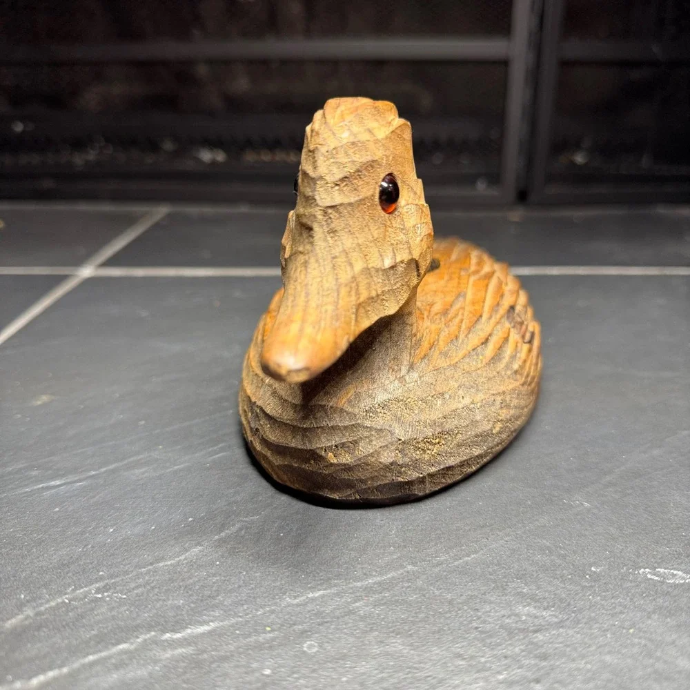 Vintage Hand Carved Wooden Duck Decoy Candle Holder Rustic Waterfowl Figurine 9